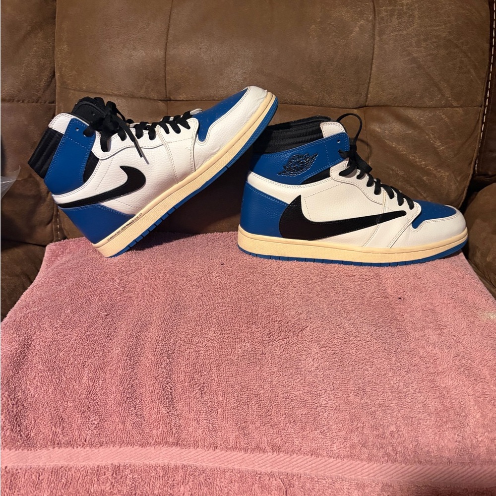 Men’s’🧔🏻♂️Jordan 1 Retro x Fragment Design x Travis Scott High Blue👟Sz 13 - Picture 4 of 10